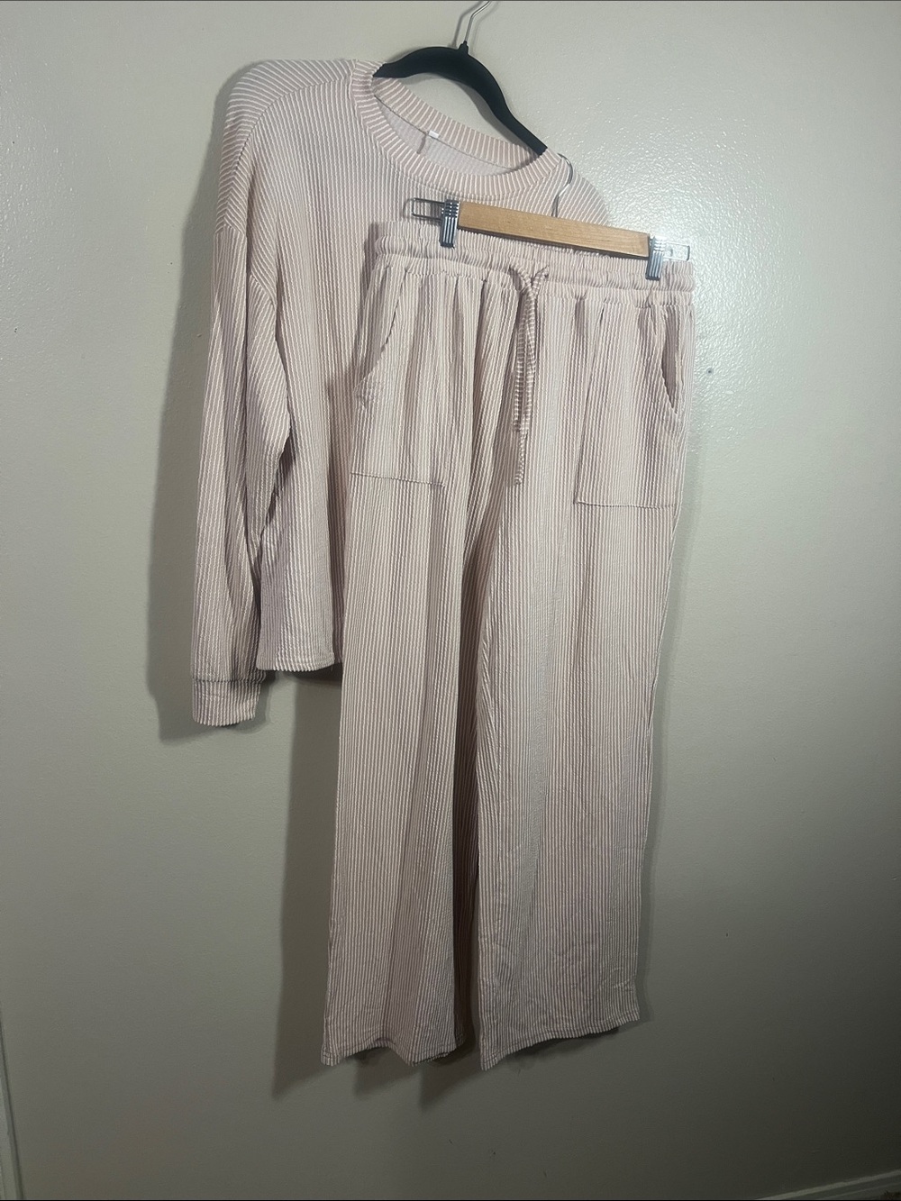 Ribbed Wide-Leg Lounge Pants - Cream